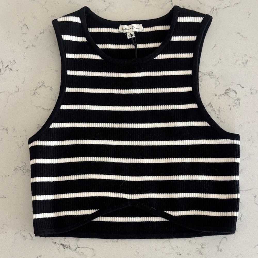 Hunter & Brown Black and White Striped Ribbed Cropped Tank